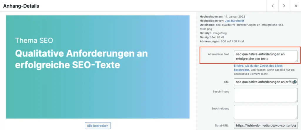 - Lightweb Media GmbH Barrierefreiheit der Website , Anforderungen, Checkliste, Prüfung alt text bei wordpress