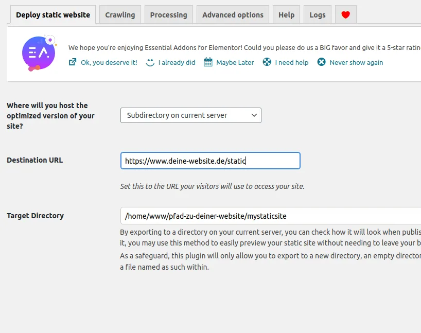 Wie man cookie-free Domains richtig einrichtet wp static plugin einstellungen Cookie Free Domain