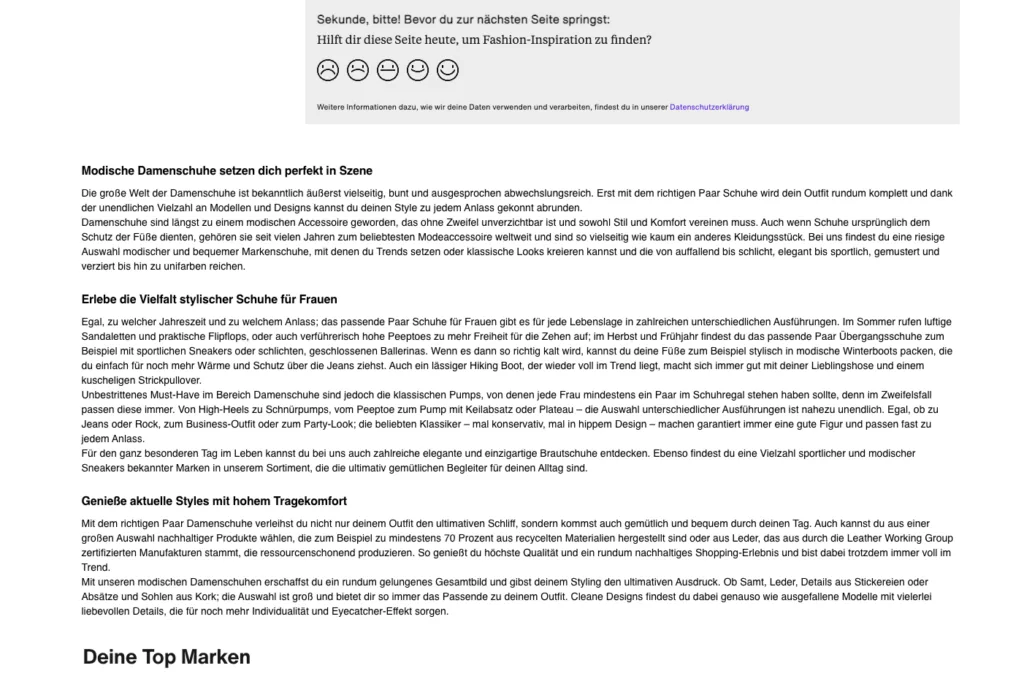 E-Commerce SEO , Optimierung des eigenen Onlineshops Zalando Kategoriebeschreibung