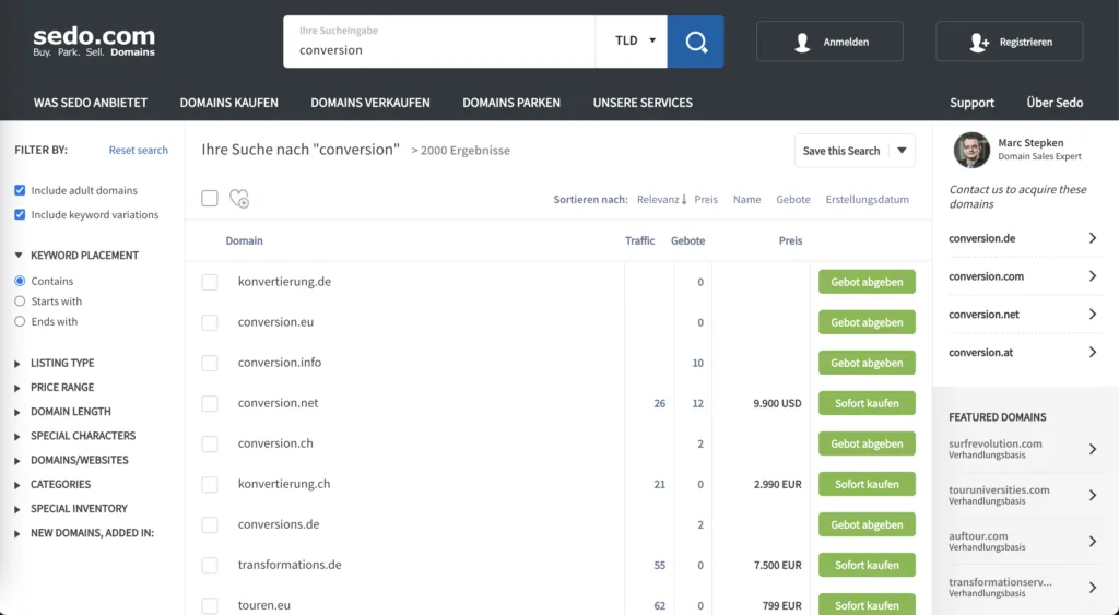 Expired Domains ein Vorteil für Rankings und Traffic? SEDO Conversion Expired Domain
