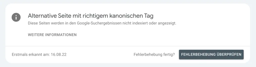 GSC erklärt: Alternative Seite mit richtigem kanonischen Tag Alternative Seite mit richtigem kanonischen Tag fehler