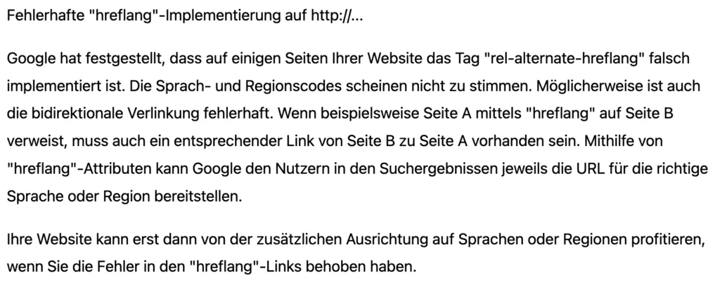 Hreflang , lokalisierte Versionen Deiner Seite Hrefland Fehlermeldung