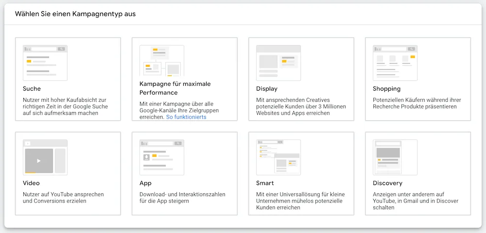 PPC: Erklärung und Anleitung für Anfänger google ads kampagnentypen