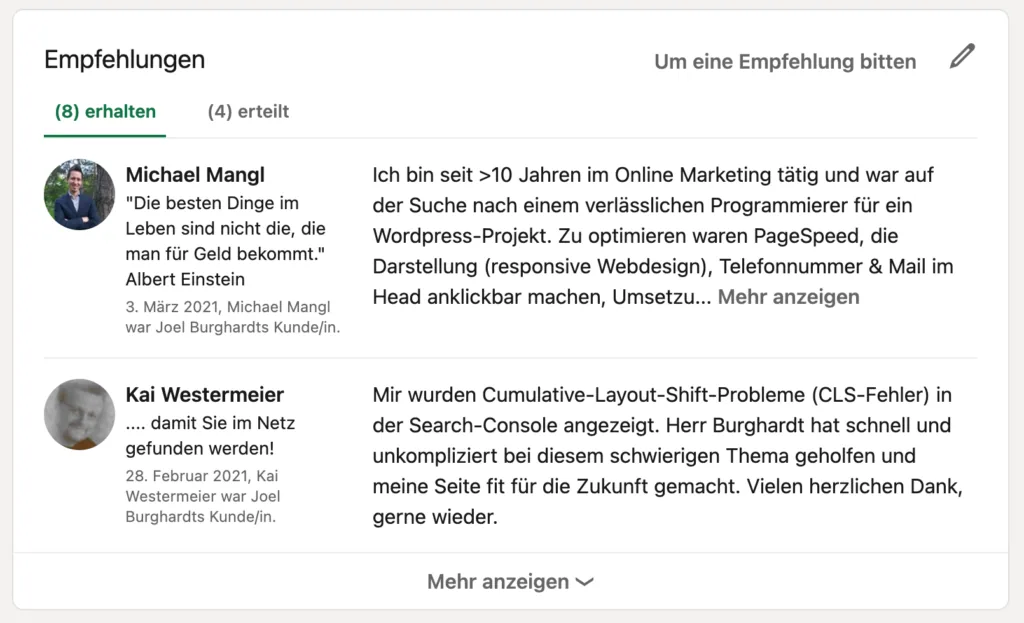 Reputationsmanagement , die hohe Kunst der Kundenbewertung LinkedIn Bewertung Local SEO Kundenbewertungen