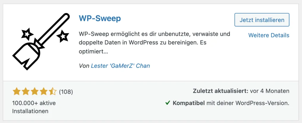 WordPress: Datenbank um Revisionen bereinigen WP Sweep Plugin in WordPress installieren wordpress datenbank bereinigen