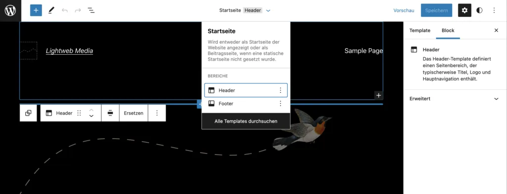 Header editieren als Block in WordPress 5.9